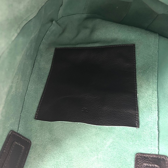 Lucky Brand Navy Blue Pebbled Leather Tote Bag with Teal Interior and Pouch - Picture 11 of 13